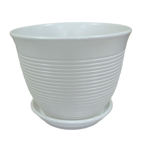 Горщик керамічний Оріана-Запоріжкераміка Кедр №2 різьблений круглий 2,2л білий 