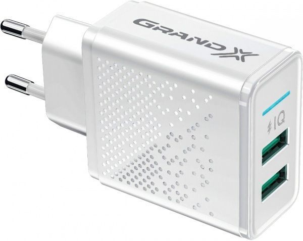 Зарядний пристрій Grand-X CH-60W 2USB 5V 3,1A White
