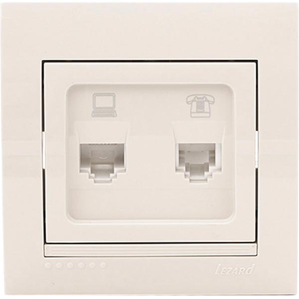 Розетка компьютерная + телефонная двойная Lezard Deriy кремовый 702-0303-143