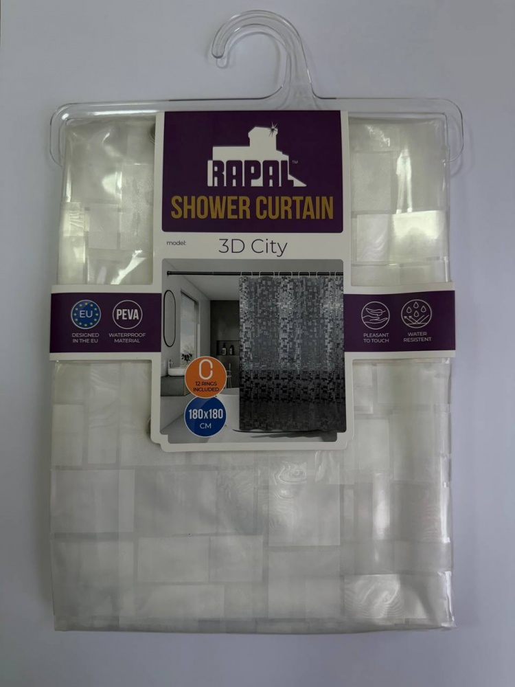 Шторка для ванны Rapal 3D City, 180х180 см