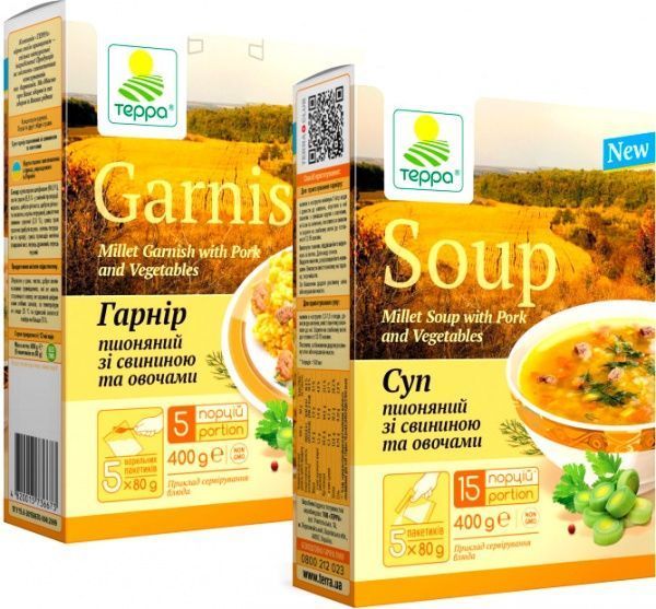 Суп-гарнир Терра пшенный со свининой и зеленью “Казачье блюдо” 400 г + 400 г 