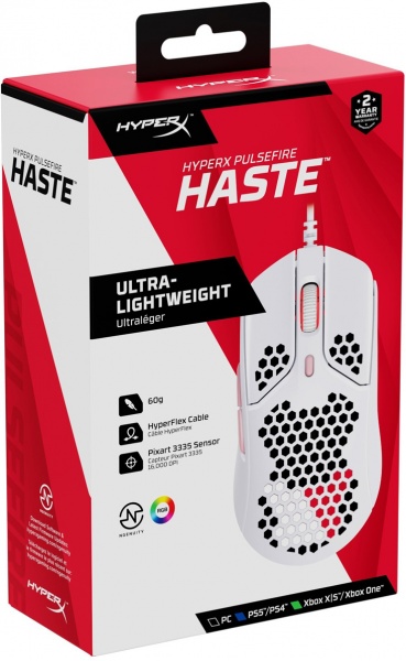 Миша HyperX Pulsefire Haste USB white/pink (4P5E4AA) 