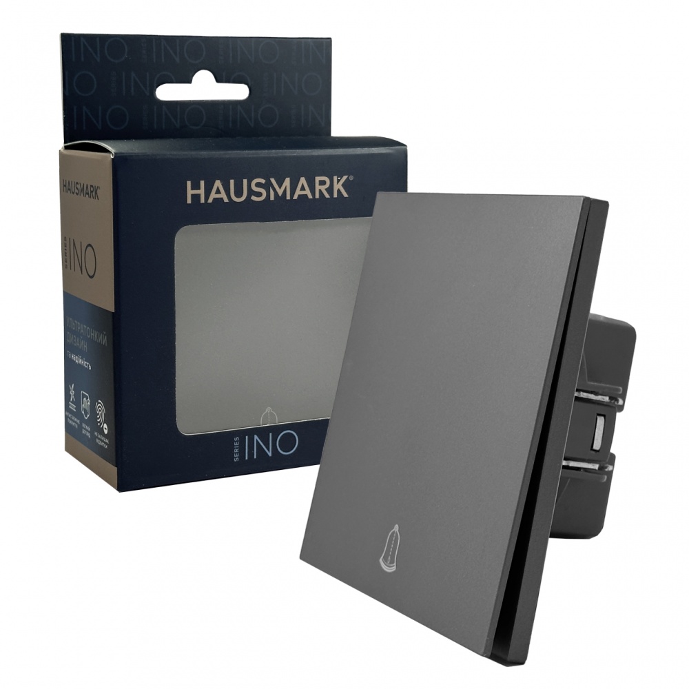 Кнопка звонка одноклавишный HausMark INO без подсветки серый WS-Bell-EU-Gray