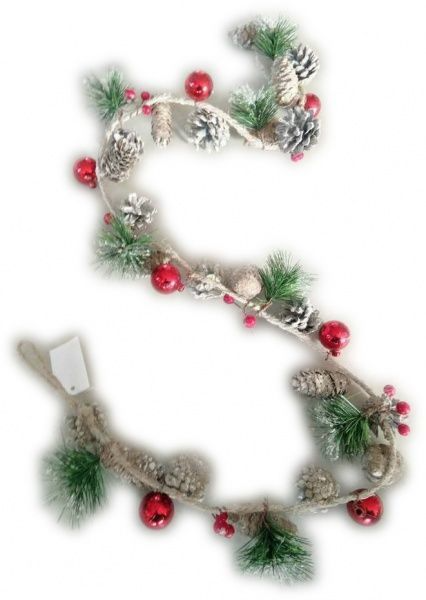 Гирлянда декоративная для дома 1,2м с шарами, шишками и хвоей