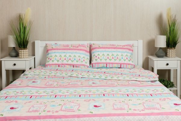 Комплект постільної білизни Пташка євро рожевий із малюнком Rigel 