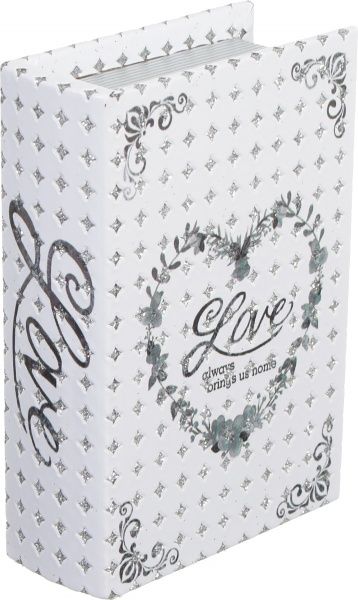 Шкатулка-книга Сердце 16х11х4,5 см бело-серебристая