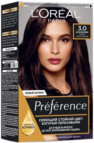 Гель-краска для волос L'Oreal Paris Preference 3 Бразилия. Темно-каштановый 174 мл
