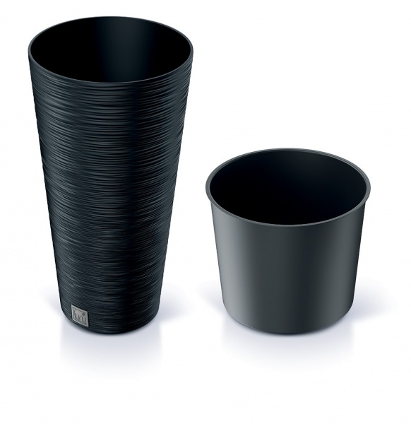 Горшок для цветов Prosperplast Furu 300 мм высокий с вкладышем антрацит круглый 15 л (57338-433) 