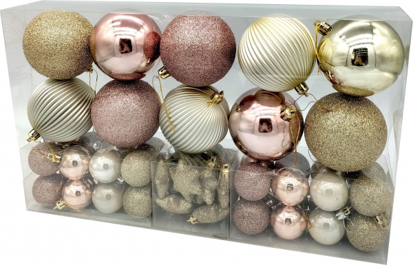 Набор елочных шаров Нежность 4-8 см розовый/шампань 58 шт./уп. 