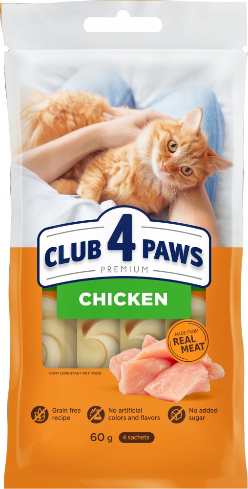 Ласощі для котів Club 4 Paws з куркою кремові 4х15 г
