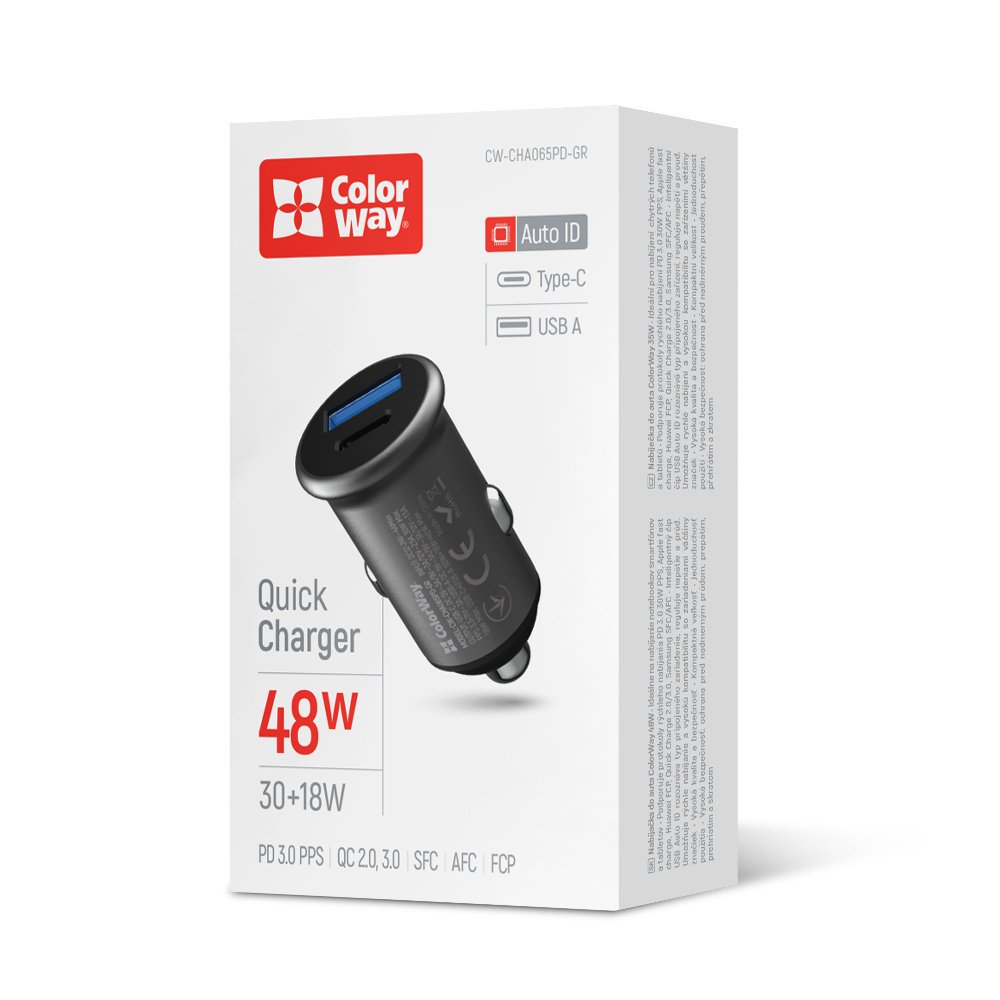 Автомобильное зарядное устройство ColorWay CW-CHA065PD-GR серый