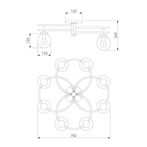 Люстра стельова Strotskis Link 8x60 Вт E14 чорний 70104/8