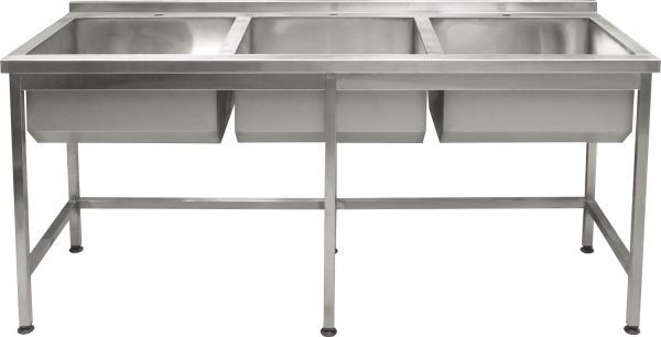Мойка производственная 3 секции с бортиком Tehma 1800x600x850 мм нержавеющая сталь
