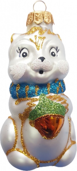 Елочная игрушка Бурундук с орехом 10,5 см белый 1097M