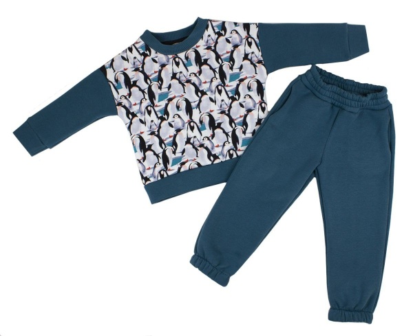 Костюм Маленькие люди Пингвины р.140 морская волна 