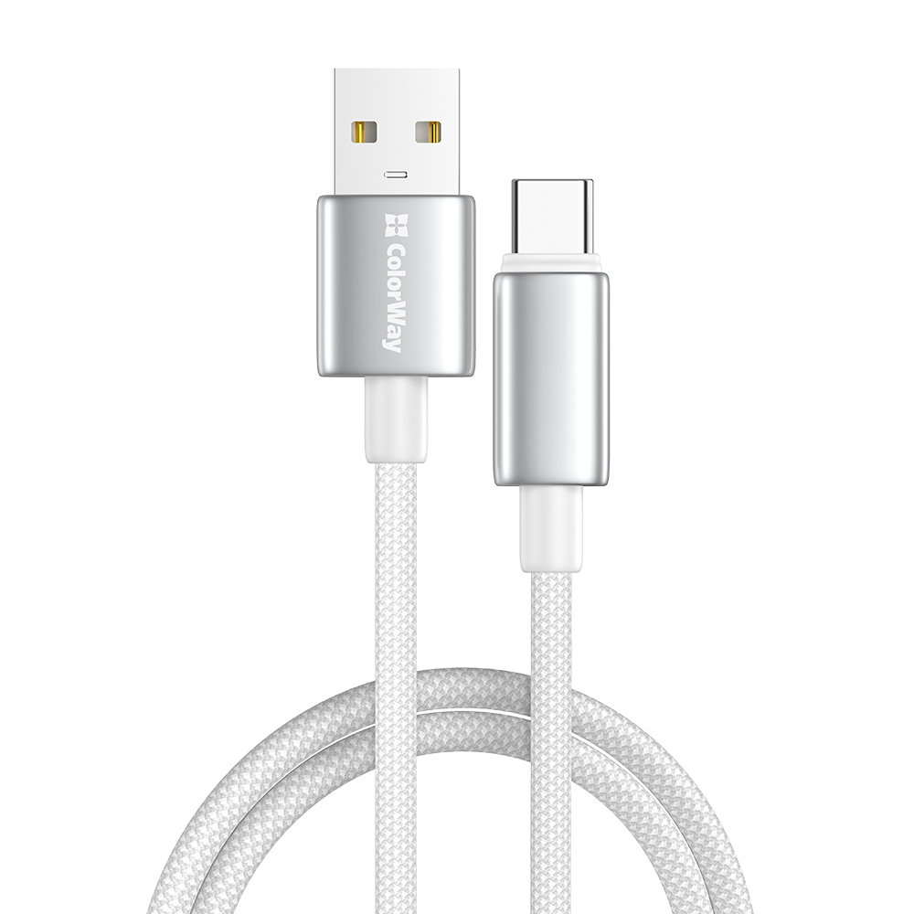 Дата-кабель ColorWay USB - Type-C (zinc alloy braided) 3А 1 м white (CW-CBUC098-WT) — фото 1