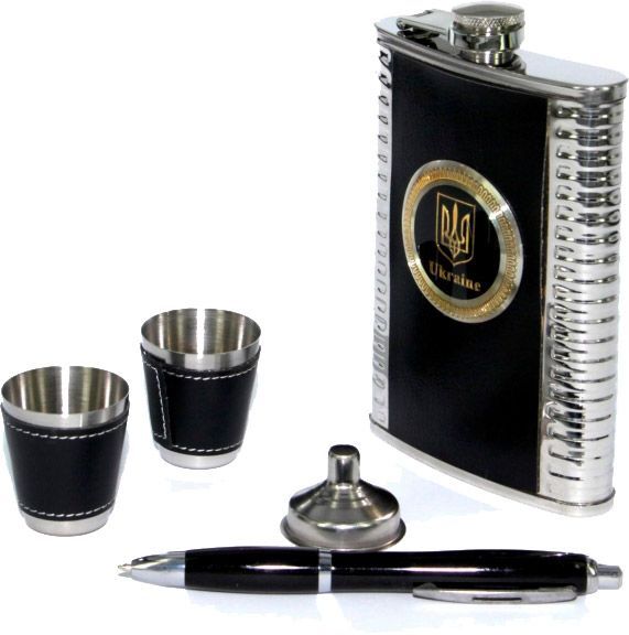 Набір подарунковий з флягою стопками лійкою і кульковою ручкою A119