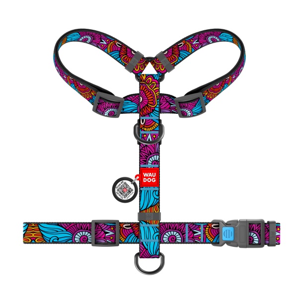 Шлейка анатомічна Waudog Nylon H-подібна з QR паспортом Літо р.M