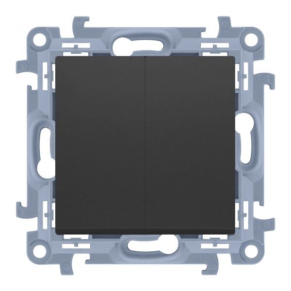 Вимикач двоклавішний Simon 10 без підсвітки 10 А 250В чорний матовий CW5.01/49