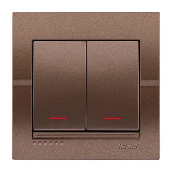 Выключатель двухклавишный Lezard Deriy с подсветкой 10 А 250В темно-серый металлик 702-2929-112