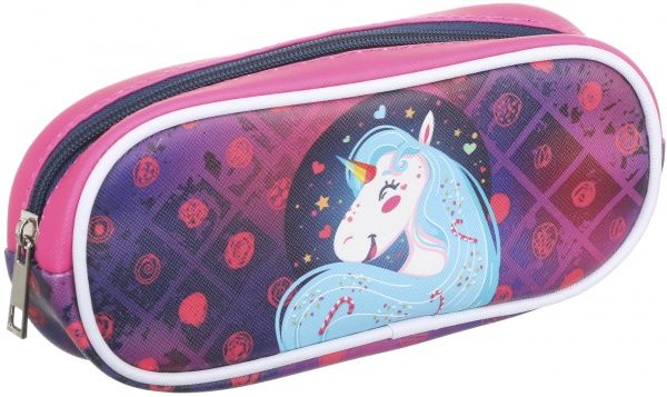 Пенал школьный Единорог серый розовый с рисунком