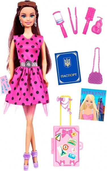 Кукла Ася брюнетка с аксессуарами Странствующий уикенд