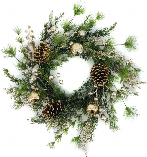 Венок хвойный New Star микс с шариками и шишками d500 мм A3-51232 