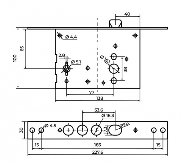 Дверний замок вхідний Comit Art.CТ30.11 із засувкою полірований хром