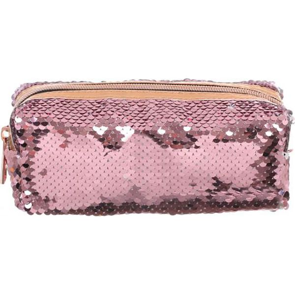Пенал з паєтками 17x6.5x5 см рожево-сріблястий