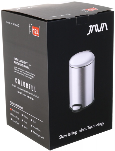 Ведро с педалью Java JH-8853 — 12L chrome SOFT CLOSE