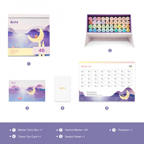 Набір маркерів Arrtx Alp ASM-02-PT01 40 кольорів пастельні відтінки LC302598 