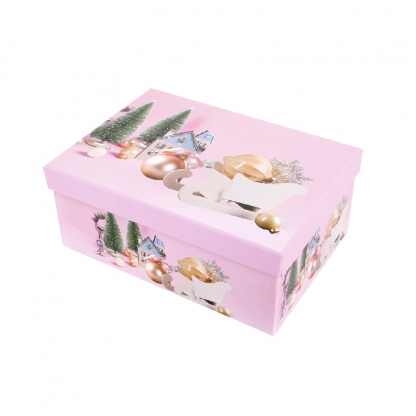 Коробка подарочная розовая новогодняя 1110229409 35х27 см