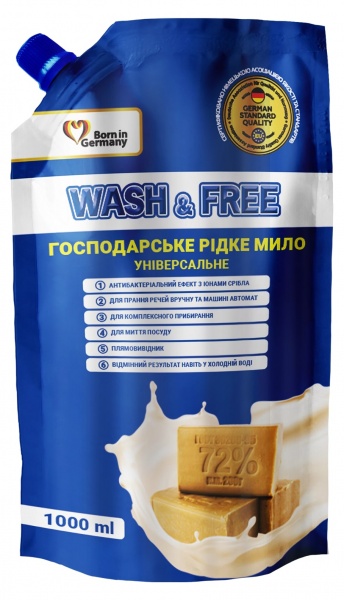 Жидкое мыло Wash&Free хозяйственное 1 л 1 шт./уп.