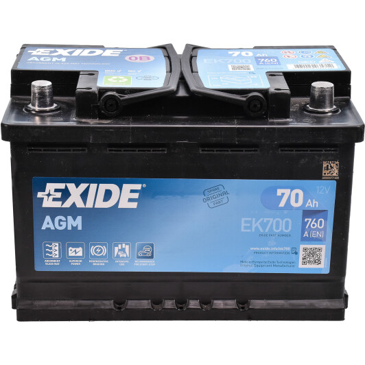 Аккумулятор автомобильный EXIDE Start-Stop AGM 70Ah 760A 12V «+» справа (EK700)