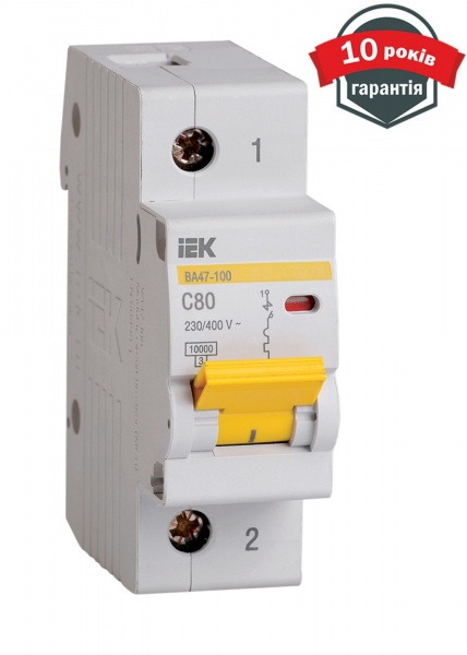 Автоматичний вимикач IEK ВА 47-100 1Р 80А 10 кА MVA40-1-080-C