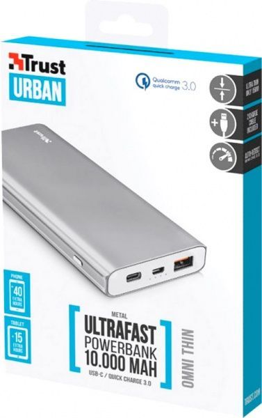 Внешний аккумулятор (Powerbank) Trust QC3 10000 mAh silver (22701) 