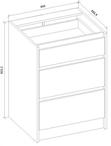 Тумба нижняя МС Идея КРАФТ Ня-3 60/82/525 (1+2) с ящиками Q-25 крафт золотой Грейд