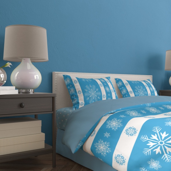 Комплект постельного белья Иней евро голубой с рисунком Rigel 