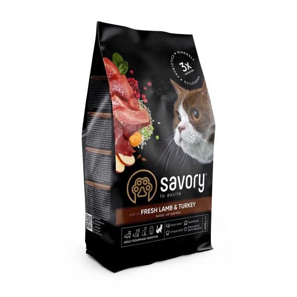 Корм Savory для котів з чутливим травленням 400 г (ягня та індичка)