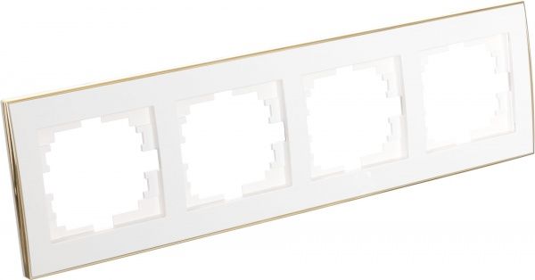 Рамка чотиримісна Lezard Rain горизонтальна білий із золотою вставкою 703-0226-149