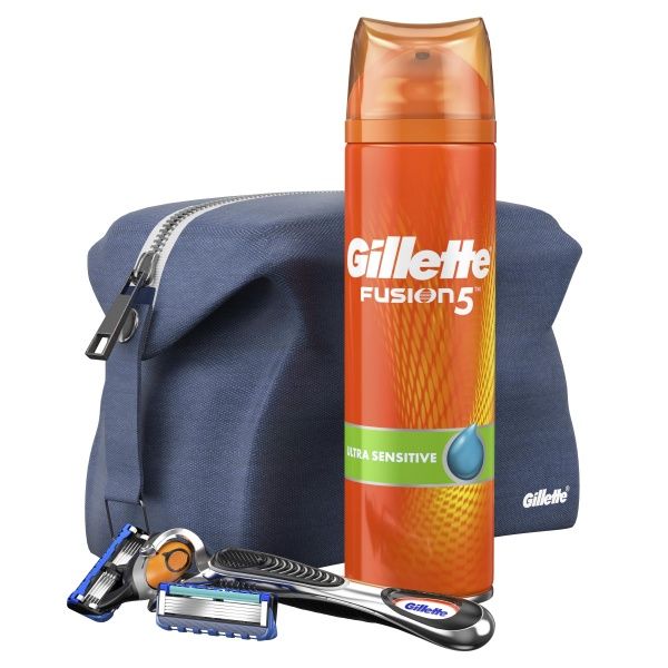Набір подарунковий для чоловіків Gillette Fusion Proglide Flexball бритва + 2 касети + гель для гоління + дорожня косметичка