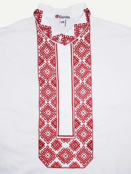 Вишиванка для хлопчиків Едельвіка 147-20/09 з червоною вишивкою р.134 білий 