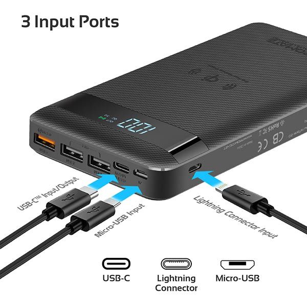 Зовнішній акумулятор (Powerbank) Promate AuraTank-20 20000 mAh (auratank-20.black)