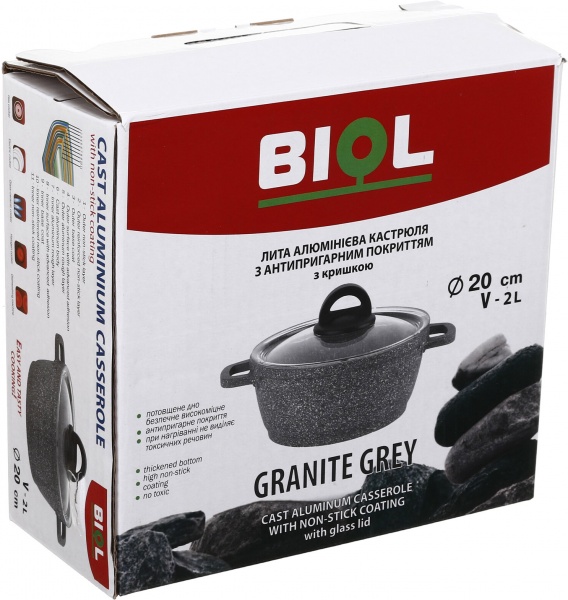 Кастрюля 20 см 2 л с антипригарным покрытием Гранит Грей К206РС Biol