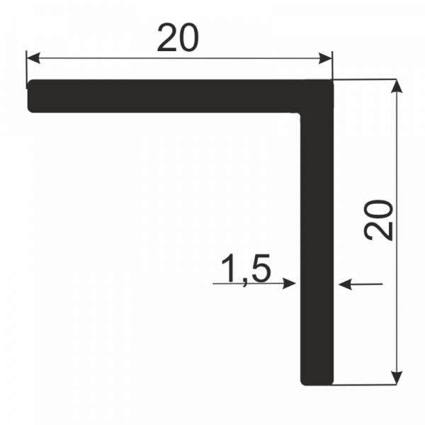 Кутник алюмінієвий АЛЮПРО 20x20x1,5 мм 2710 мм 20х20х1.5 б/п 2,71 м (ПАС-1102) алюмінієва