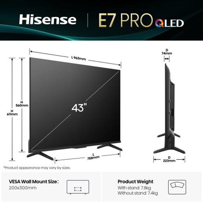 Телевизор Hisense 43E7Q PRO