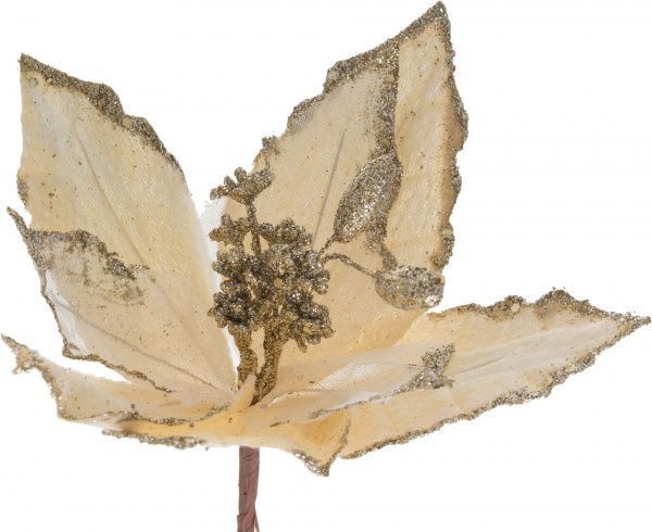 Декорация новогодняя Цветок пуансеттия 22х25 см золотистая EY116142 