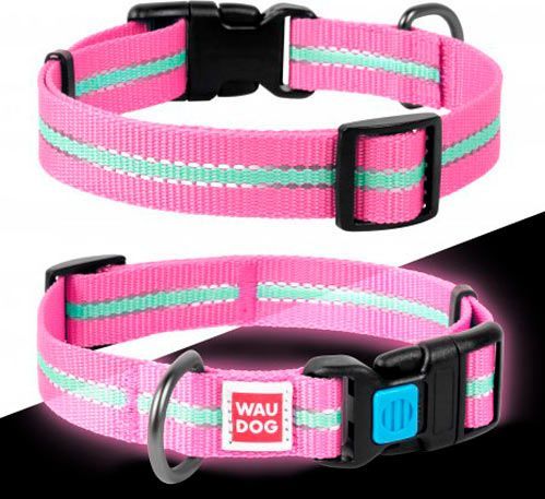 Ошейник WAUDOG Nylon светонакопительный 2,5х31-49 см розовый