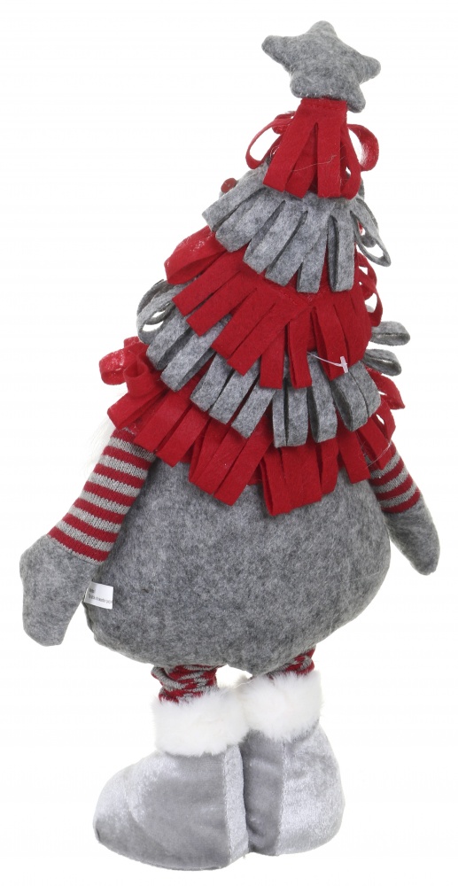 Декорація новорічна гномик у шапці на висувних ніжках червоно-сірий 20х50 см ADS234033
