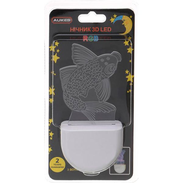 Ночник Aukes Рыбка 3D LED RGB 0.5 Вт белый 